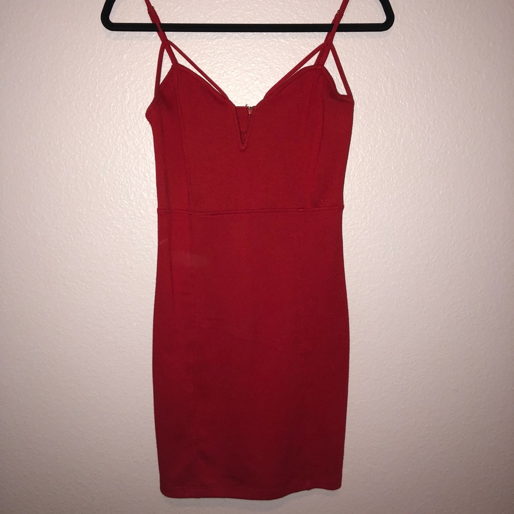 Red body con dress